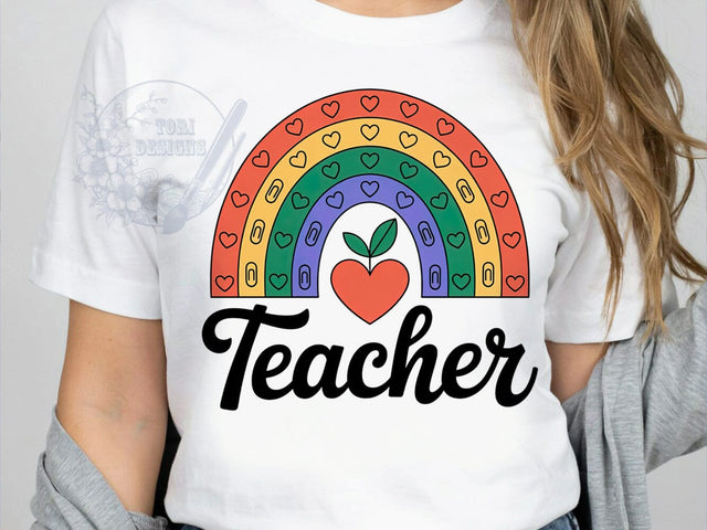 Teacher Rainbow Pride T-Shirt PNG, Teacher Quotes, Rainbow Arcs, Classroom Pride, Inspirational Design, Sublimation PNG, Educator Shirt, School Spirit Sublimation ToriDesigns 