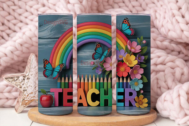 Teacher Rainbow Tumbler Wrap Sublimation DesignSVG 