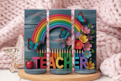 Teacher Rainbow Tumbler Wrap Sublimation DesignSVG 