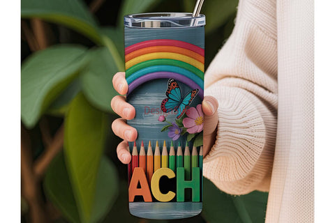 Teacher Rainbow Tumbler Wrap Sublimation DesignSVG 