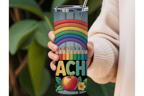 Teacher Rainbow Tumbler Wrap Sublimation DesignSVG 