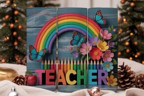 Teacher Rainbow Tumbler Wrap Sublimation DesignSVG 