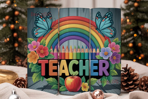 Teacher Rainbow Tumbler Wrap Sublimation DesignSVG 