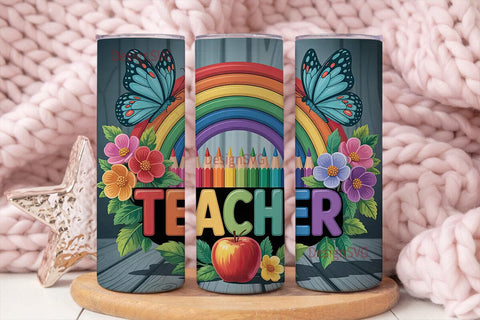 Teacher Rainbow Tumbler Wrap Sublimation DesignSVG 