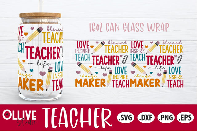 Teacher School 16oz Can Glass Wrap SVG SVG Ollive Studio 