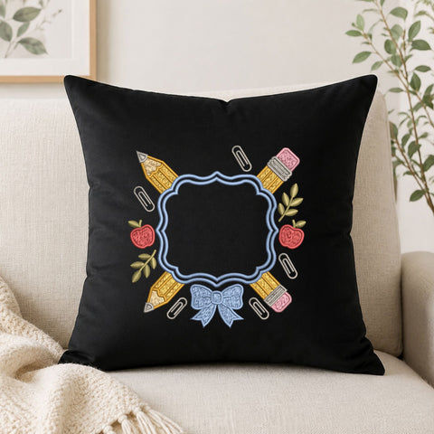 Teacher School Frame Machine Embroidery Design – Pencil Apple Bow Embroidery File, Back to School Teacher Monogram Design Embroidery/Applique DESIGNS PatternFeed8 