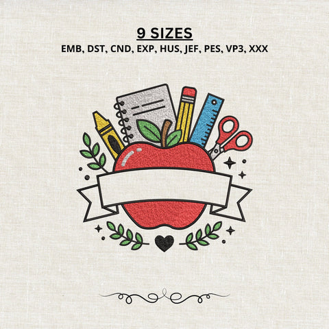 Teacher School Supplies Embroidery Design – Apple Pencil Scissors Back to School Machine Embroidery File Embroidery/Applique DESIGNS PatternFeed8 
