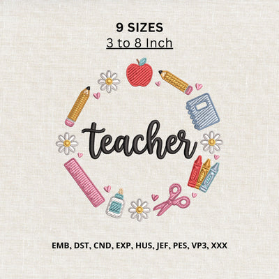 Teacher School Supplies Floral Machine Embroidery Design – Teacher Appreciation Embroidery File Embroidery/Applique DESIGNS PatternFeed8 