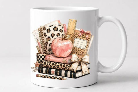 Teacher School Supplies PNG | Watercolor Books & Apple Sublimation SVG BillahCrafts 