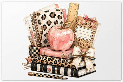 Teacher School Supplies PNG | Watercolor Books & Apple Sublimation SVG BillahCrafts 