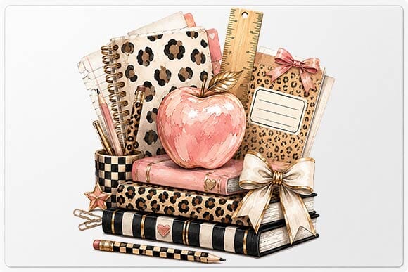 Teacher School Supplies PNG | Watercolor Books & Apple Sublimation SVG BillahCrafts 