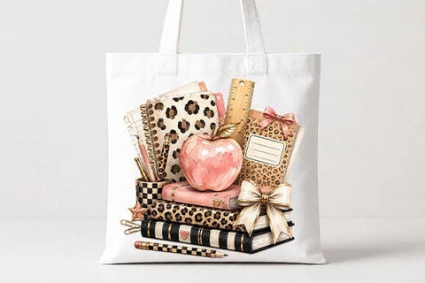 Teacher School Supplies PNG | Watercolor Books & Apple Sublimation SVG BillahCrafts 