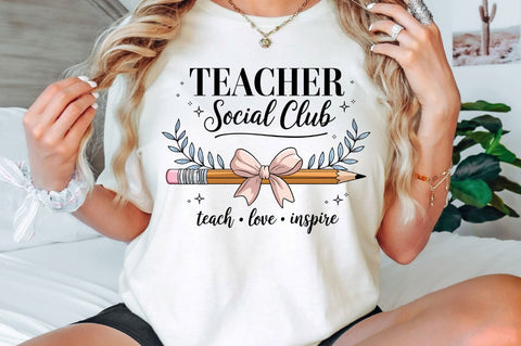 Teacher Social Club PNG, Coquette Bow Teacher, Teacher Bow PNG, Back School Teacher Design, Back To School, First Day School PNG Sublimation, Coquette Teacher Social Club PNG Sublimation Regulrcrative 