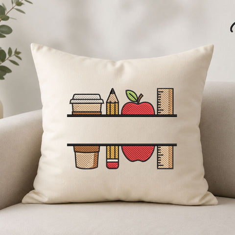 Teacher Split Monogram Machine Embroidery Design – Coffee Pencil Apple Ruler Back to School Embroidery File Embroidery/Applique DESIGNS PatternFeed8 