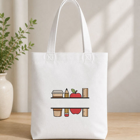 Teacher Split Monogram Machine Embroidery Design – Coffee Pencil Apple Ruler Back to School Embroidery File Embroidery/Applique DESIGNS PatternFeed8 