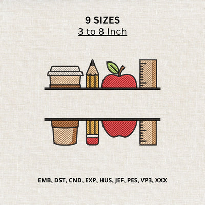 Teacher Split Monogram Machine Embroidery Design – Coffee Pencil Apple Ruler Back to School Embroidery File Embroidery/Applique DESIGNS PatternFeed8 