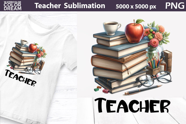 Teacher Sublimation Design | Teacher Books T Shirt Design Sublimation WatercolorColorDream 