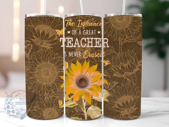 Teacher Sunflower 20 oz Tumbler PNG, Teacher Influence Tumbler, Great Teacher Is Never Erased, Straight & Tapered Tumbler Wrap PNG, Instant Digital Download PNG Sublimation ToriDesigns 