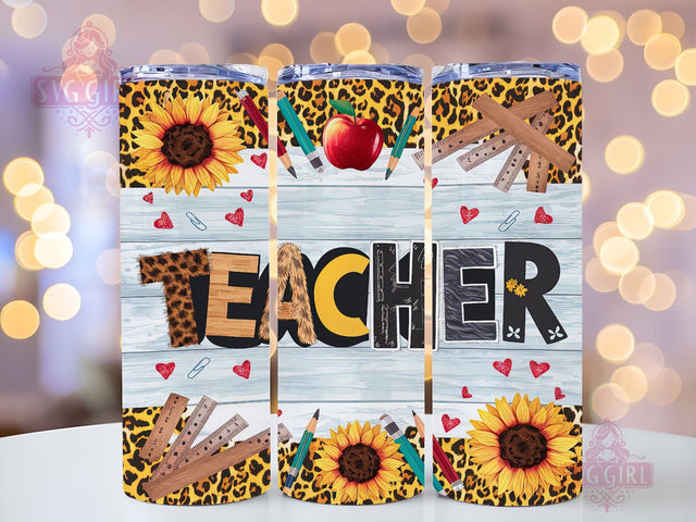 Teacher Sunflower 20oz Tumbler Wrap Sublimation Design, Straight Tapered Tumbler Wrap, Teacher Leopard Tumbler Png, Instant Digital Download Sublimation SvggirlplusArt 