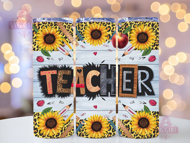 Teacher Sunflower 20oz Tumbler Wrap Sublimation Design, Straight Tapered Tumbler Wrap, Teacher Leopard Tumbler Png, Instant Digital Download Sublimation SvggirlplusArt 