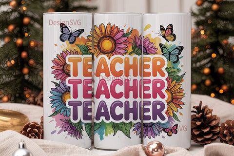 Teacher Sunflower Tumbler Wrap Sublimation DesignSVG 