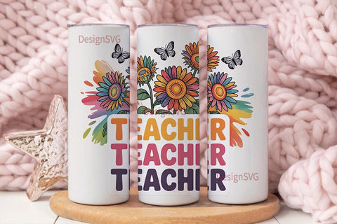 Teacher Sunflower Tumbler Wrap Sublimation DesignSVG 