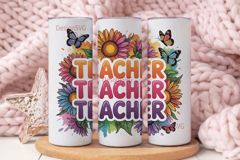 Teacher Sunflower Tumbler Wrap Sublimation DesignSVG 