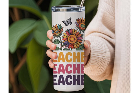 Teacher Sunflower Tumbler Wrap Sublimation DesignSVG 