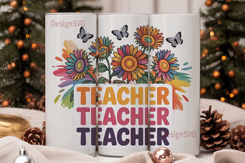 Teacher Sunflower Tumbler Wrap Sublimation DesignSVG 