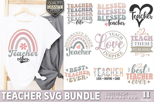 Teacher Svg Bundle, Apple Teacher Svg, Teacher Bundle Svg, Teach Love Inspire Svg, Teacher Life Svg, One Blessed Teacher Svg, Teacher Quotes SVG Creativeart88 