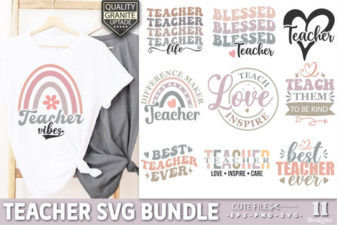 Teacher Svg Bundle, Apple Teacher Svg, Teacher Bundle Svg, Teach Love Inspire Svg, Teacher Life Svg, One Blessed Teacher Svg, Teacher Quotes SVG Creativeart88 