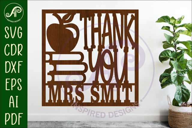 Teacher thank you square name sign svg laser SVG APInspireddesigns 