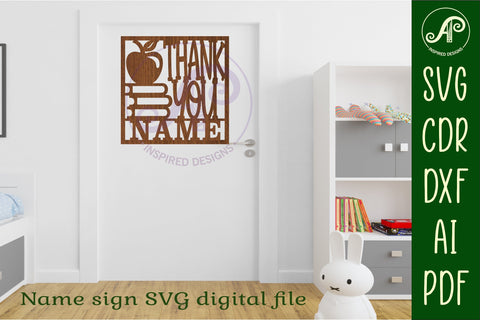Teacher thank you square name sign svg laser SVG APInspireddesigns 