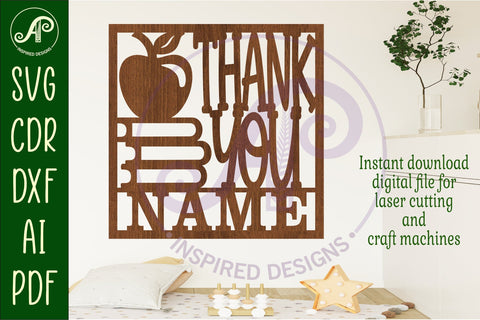 Teacher thank you square name sign svg laser SVG APInspireddesigns 