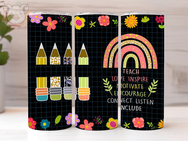 Teacher Tumbler, Rainbow Tumbler, Flowers Teacher Gifts For Women, Teacher 20oz Tumbler Png, Sublimation Design, Digital, Digital Download PNG Sublimation Lara' s Designs 
