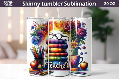 Teacher Tumbler Sublimation | Teacher Tumbler Wrap Sublimation WatercolorColorDream 