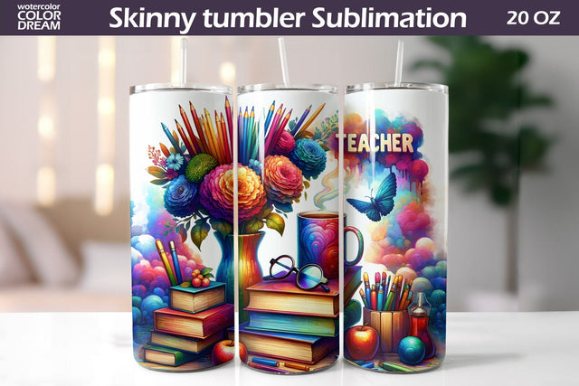 Teacher Tumbler Sublimation | Teacher Tumbler Wrap Sublimation WatercolorColorDream 