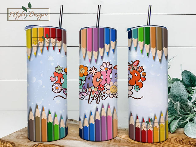 Teacher Tumbler Wrap PNG Sublimation Design Tumbler Wrap for Teacher Back To School Tumbler Design 20oz Skinny Tumbler Wrap Sublimation iStyleDesign 