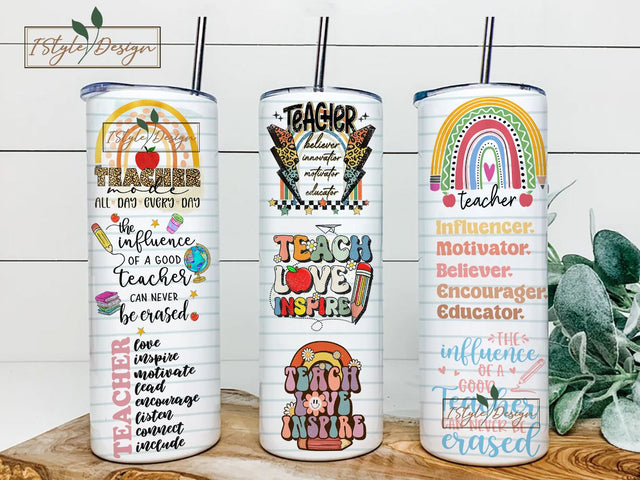Teacher Tumbler Wrap PNG Sublimation Design Tumbler Wrap for Teacher Back To School Tumbler Design 20oz Skinny Tumbler Wrap Sublimation iStyleDesign 