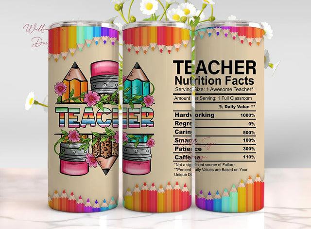 Teacher Tumbler Wrap PNG Sublimation Design Tumbler Wrap for Teacher Back To School Tumbler Design 20oz Skinny Tumbler Wrap Sublimation WillowSageDesign 