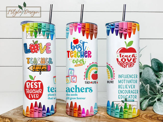 Teacher Tumbler Wrap Seamless Sublimation Teacher Appreciation Design PNG, 20 oz Skinny Tumbler Wrap Teacher Life Tumbler PNG Download Sublimation iStyleDesign 