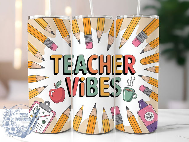 Teacher Vibes Life 20oz Tumbler, Vibes Wrap, Sublimation Gift, Educator Mug, 20oz Tumbler Design, Teacher Life Quote, Classroom Theme Sublimation ToriDesigns 
