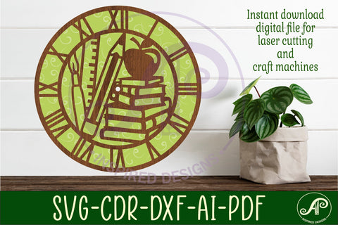 Teacher wall clock laser cut template files, SVG file. SVG APInspireddesigns 