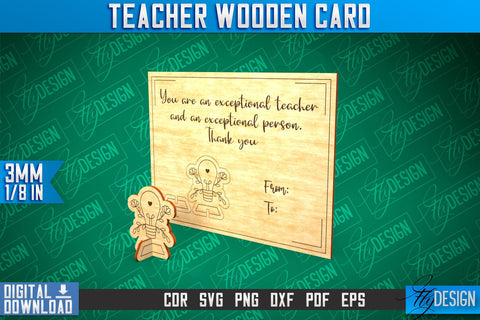 Teacher Wooden Card Laser Cut | Teacher Gift Laser Cut Design | CNC Files SVG Fly Design 