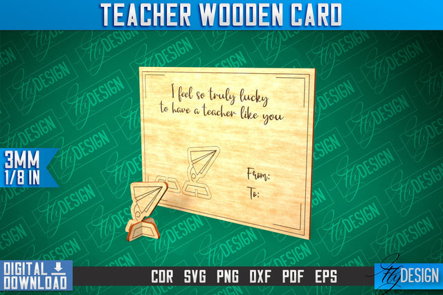 Teacher Wooden Card Laser Cut | Teacher Gift Laser Cut Design | CNC Files SVG Fly Design 