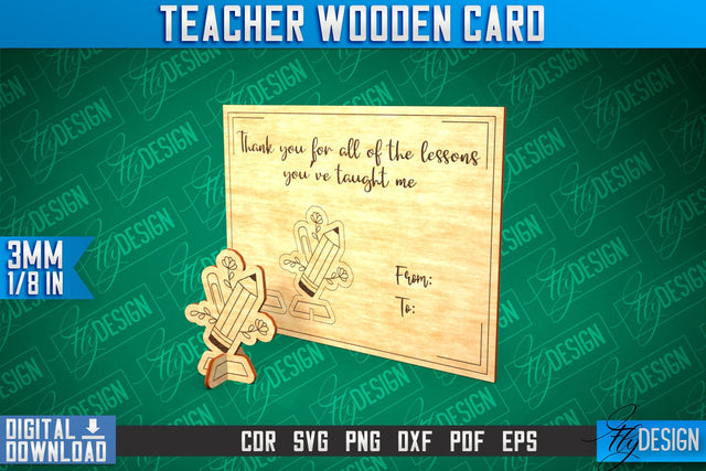 Teacher Wooden Card Laser Cut | Teacher Gift Laser Cut Design | CNC Files SVG Fly Design 