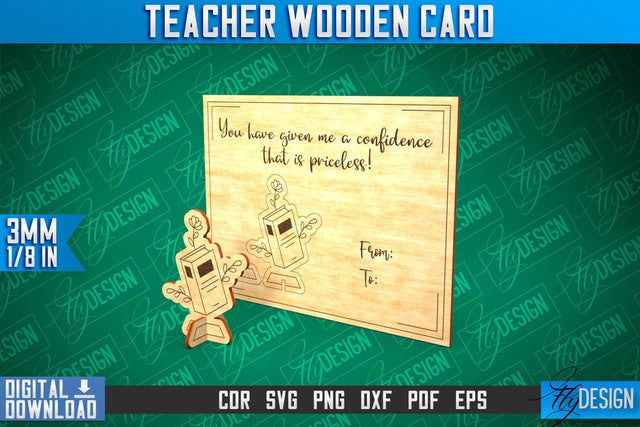 Teacher Wooden Card Laser Cut | Teacher Gift Laser Cut Design | CNC Files SVG Fly Design 
