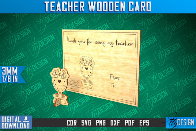 Teacher Wooden Card Laser Cut | Teacher Gift Laser Cut Design | CNC Files SVG Fly Design 