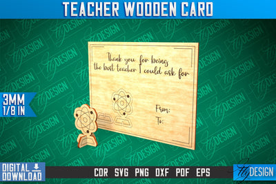 Teacher Wooden Card Laser Cut | Teacher Gift Laser Cut Design | CNC Files SVG Fly Design 