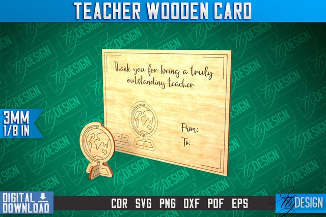 Teacher Wooden Card Laser Cut | Teacher Gift Laser Cut Design | CNC Files SVG Fly Design 